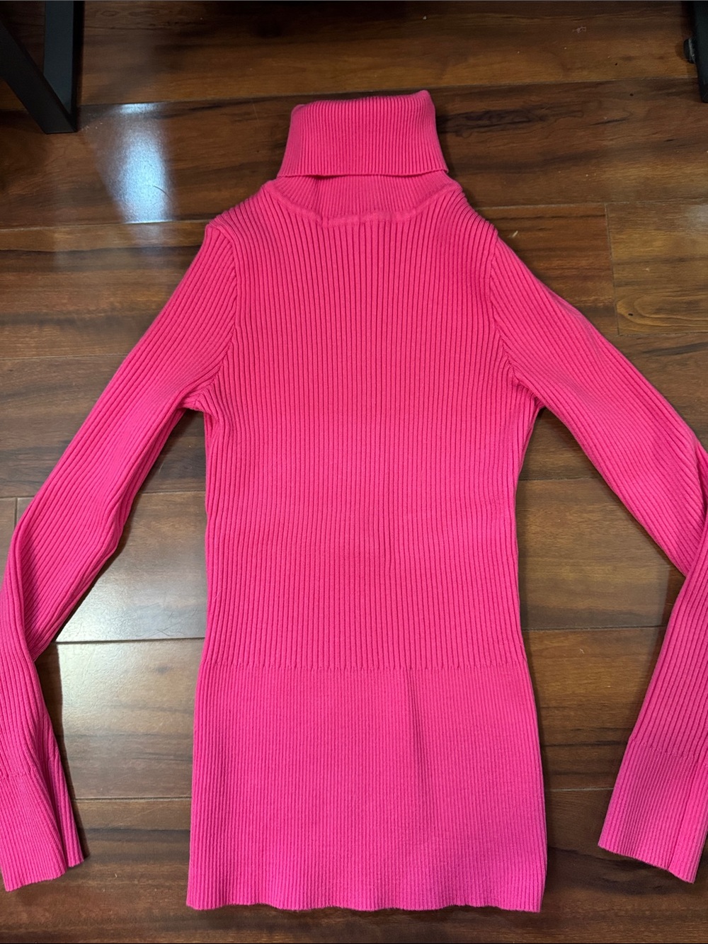 Fitted Hot Pink Ribbed Turtleneck Sweater